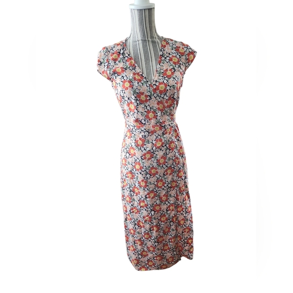 2/$15✨️ J. Crew Mercantile Wrap Dress Midi Colorful Floral Retro V-Neck XXS - Picture 1 of 4